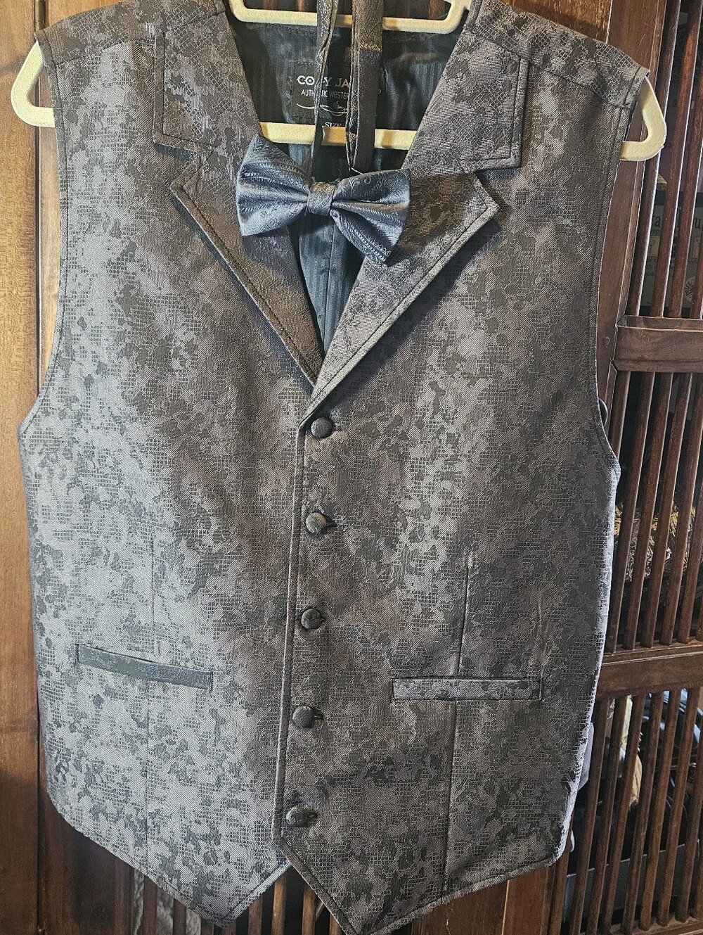 Men's Textured Formal Vest with Bow Tie - Gray from Cody James